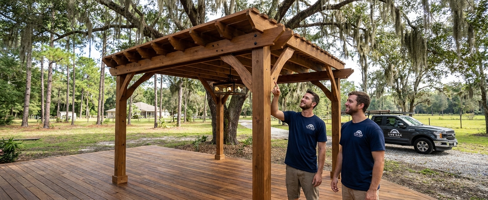 Covered pergola shade structure built by Live Oak Deck Builders