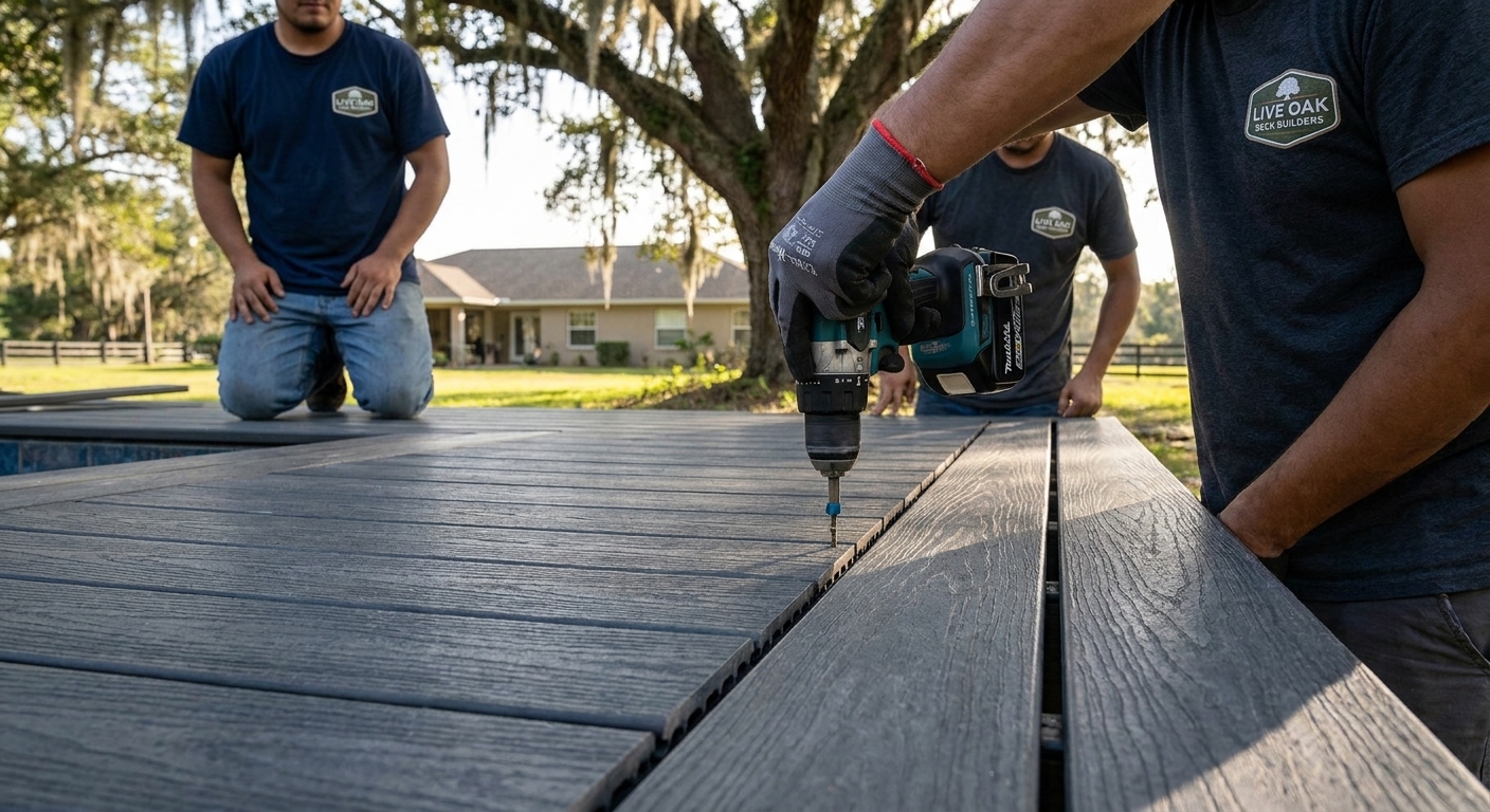 Live Oak Deck Builders team discussing a project with a homeowner